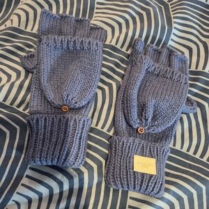 Blue Knit Fingerless Mittens NWOT